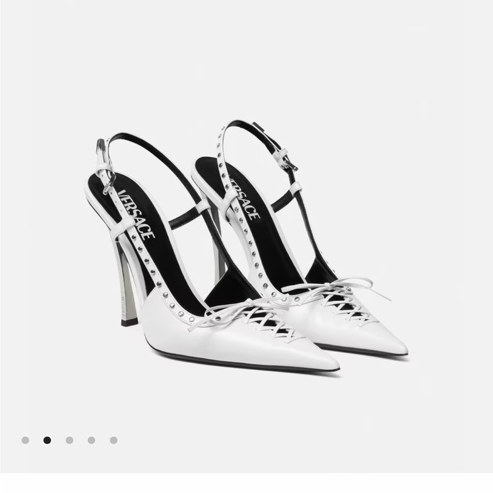 Versace Laced Pin-Point Leather Slingback Pump